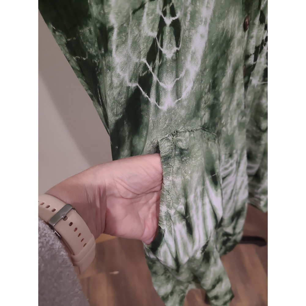 Flashback boho festival green tie dye flowy dress pockets Women SZ M/L relaxed - Picture 3 of 11